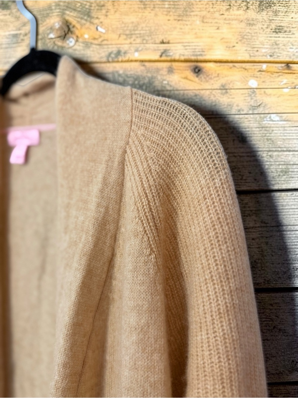 Lilly Pulitzer Open Front Cardigan L Camel Tan Soft Knit Waterfall - Picture 5 of 6